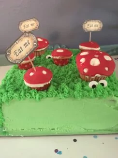 Green grass, mushrooms, eyes, wonderland