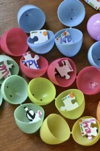 Easter Egg Puzzle. Hide puzzle pieces in the eggs and then have the kids work together to put the puzzle together!