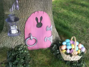 Easter Bunny Door adorable idea for the Easter Bunny’s access to your yard! littlemissblog.com