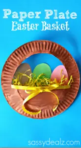 Paper plate Easter Basket. Easy, fun crafts to do with kids littlemissblog.com