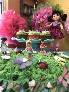 Wellie Wisher Party Cake with MegaContrux WellieWishers, candy rocks and butterflies